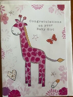 Pink Giraffe New Baby Girl New With Envelope